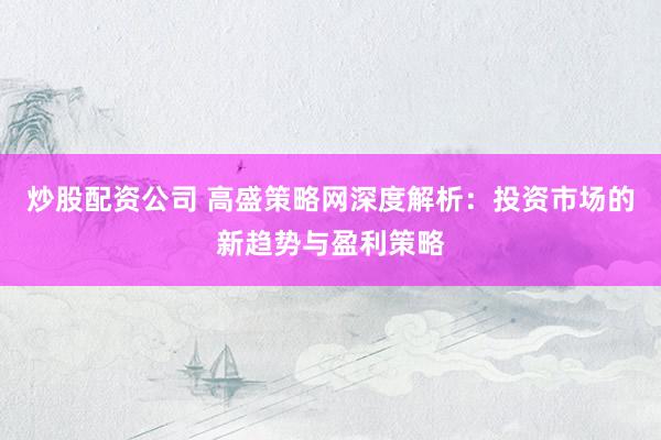 炒股配资公司 高盛策略网深度解析：投资市场的新趋势与盈利策略