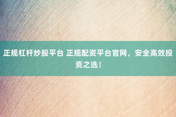 正规杠杆炒股平台 正规配资平台官网，安全高效投资之选！