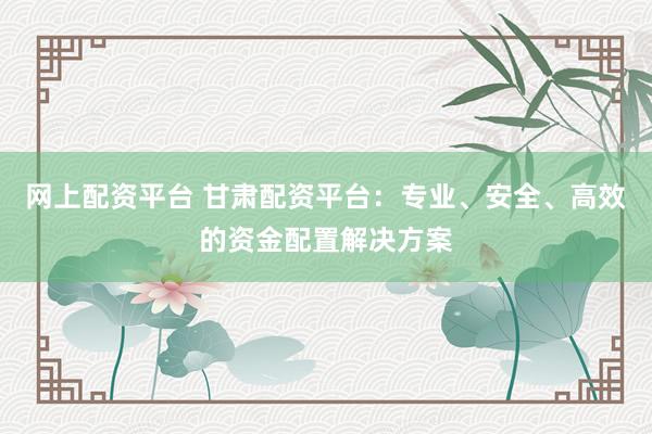 网上配资平台 甘肃配资平台：专业、安全、高效的资金配置解决方案